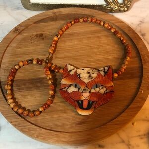 Orange Beaded Fox Necklace